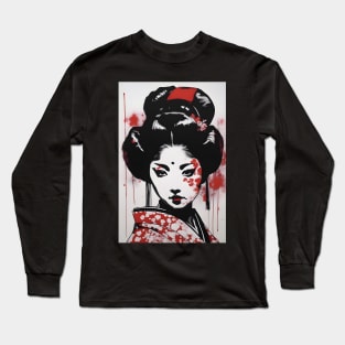 Anime Geisha Girl Back Print Long Sleeve T-Shirt